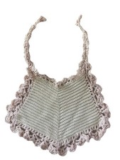 Antique Baby Doll Bib Hand Crocheted White with Pink Trim and Pink