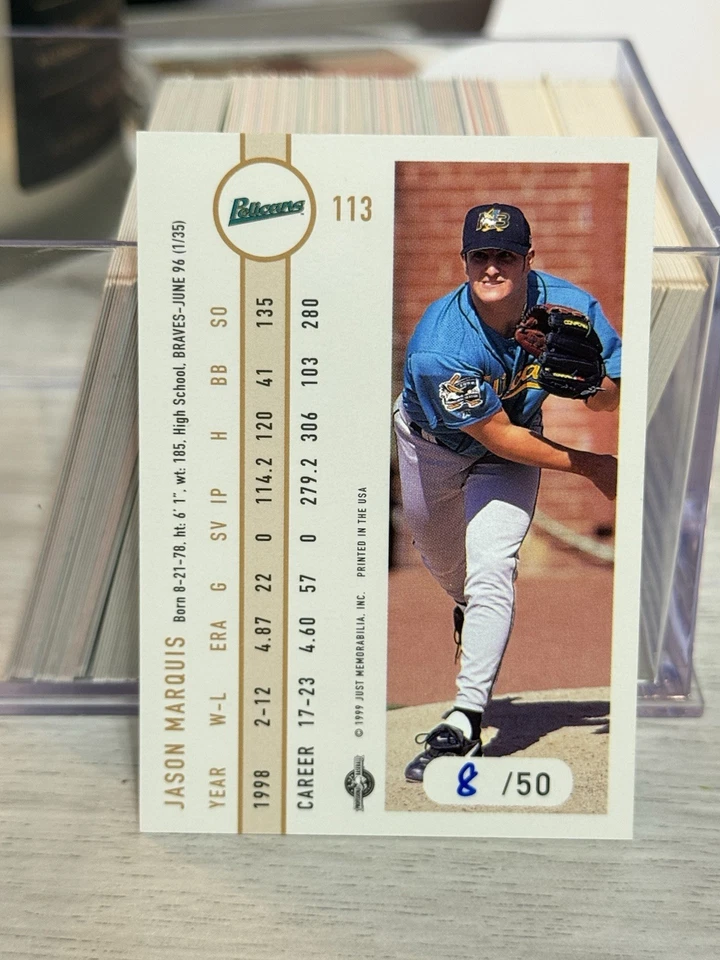 RARO! Just Minors Jason Marquis Black Border 1999 #113 Myrtle Pelicans #’d 8/50 Foto 2 de 2