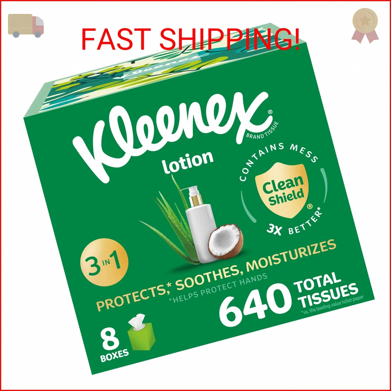 Kleenex Lotion Facial Tissues with Coconut Oil, 8 Cube Boxes, 80 Tissues Per Box