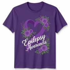 Epilepsy Awareness Heart Ribbon Floral Mens T-Shirt Womens Tee Graphic Support