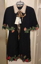 New! Gucci Cady Wool Silk Crepe Embroidered Cape Dress Black Size 38 MSRP $5700