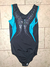 Mädchen Turnanzug Gymnastikanzug schwarz türkis Glitzer Gr. 140
