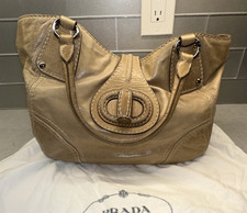 PRADA Vitello Shine Turnlock Tote Beige Satch...
