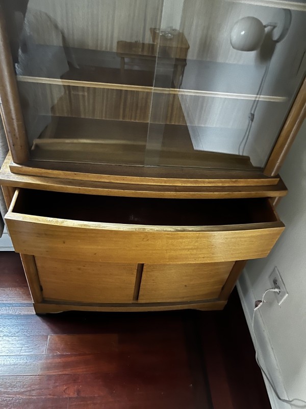 Mid Century Modern Sliding Glass Door Display Cabinet / Hutch