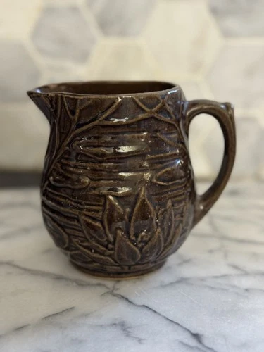 Nelson McCoy Pottery Water Lily 5" brown pitcher, McCoy Vintage SEE PHOTOS
