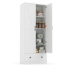 72" Tall Kitchen Pantry Cabinet, Farmhouse Wooden Cupboard w/ 2 Doors, Drawer