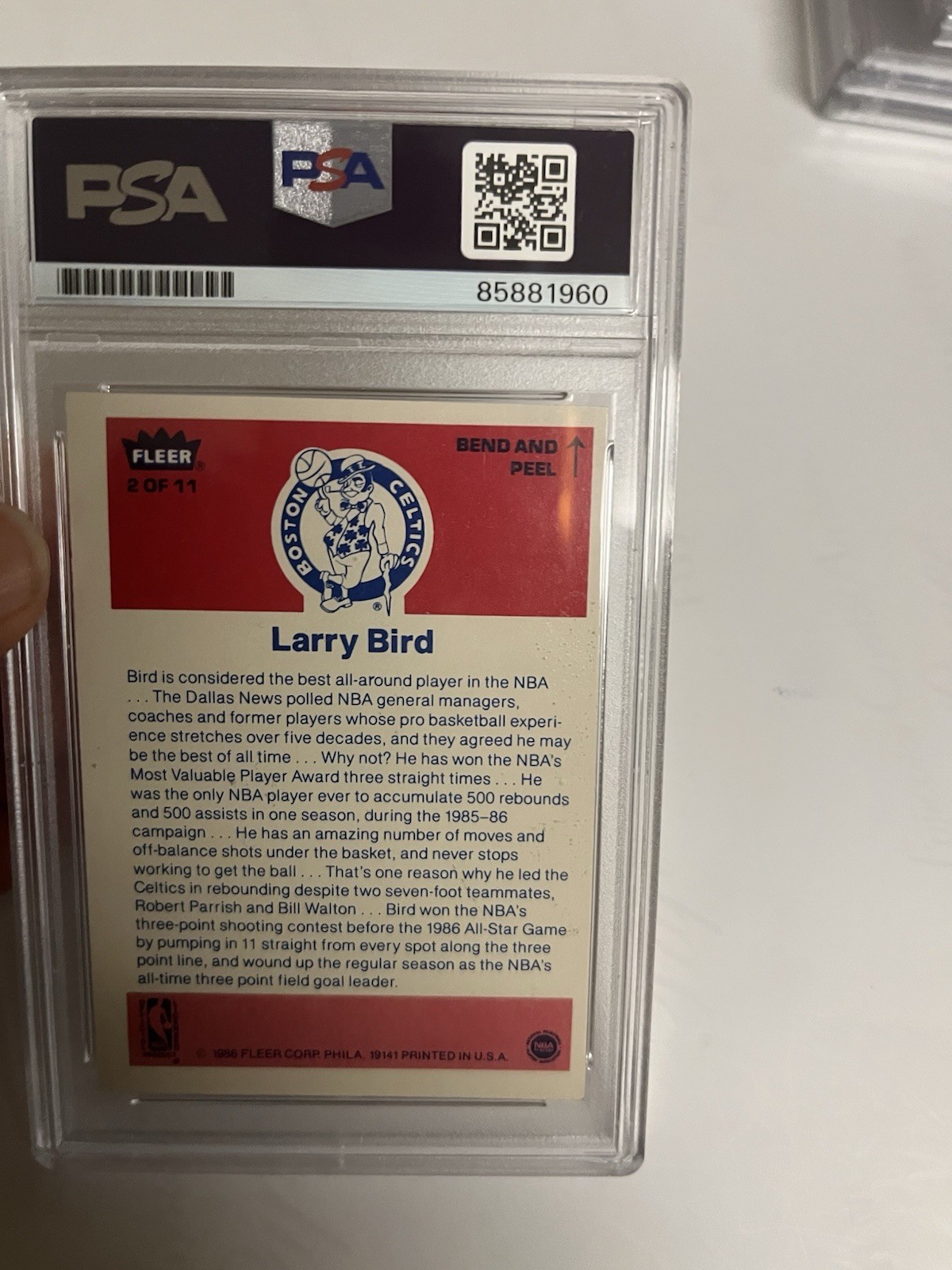 Autographed Larry Bird 1986 Fleer Sticker Card PSA 10 Signed Auto Grade Celtics view 4