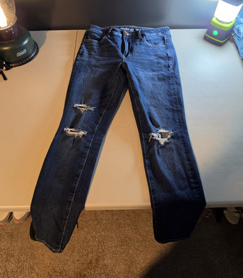 American Eagle Women's Skinny Jeans Blue Dark Wash Distressed Stretch 6