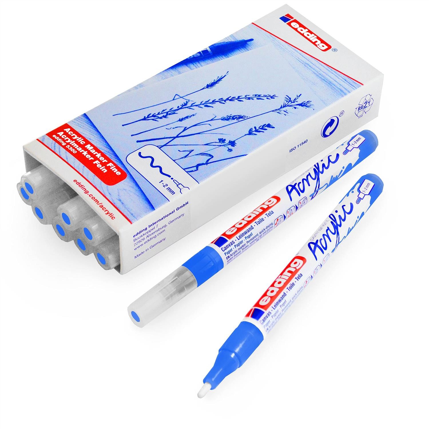 Marqueurs acrylique fin edding 5300 bleu gentiane en lot de 10