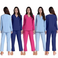 Womens Set Pullover Outfit Long Sleeve Uniform Elastic Scrubs Workwear Medical