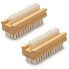 Konex Non-Slip Wooden Two-sided Hand and Nail Brush - Stiff Pack of 2, Wood 