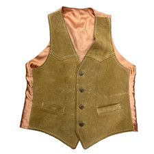 VTG Western Suede Leather Vest Men's S Satin Back Button Up