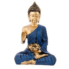 Blue Robe Buddha Statue with Lotus Resin Meditation Figurine Home & Temple Decor