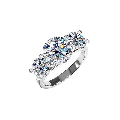 Moissanite Three-Stone Engagement Ring SValentine's Day 5 Carat Round Cut