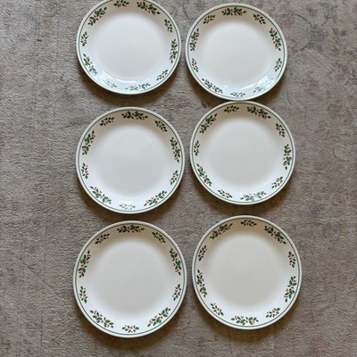 Set of 6 Corelle Christmas Winter Holly Dinner Plates 10 1/4'' Green Band EUC