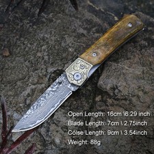 Nature Yellow Bone Handle Hand Custom Made Damascus Steel Blade Pocket Knife