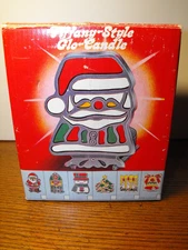 Vintage  Cast Iron Stained Glass Christmas Santa Claus  Tea Light Candle in Box