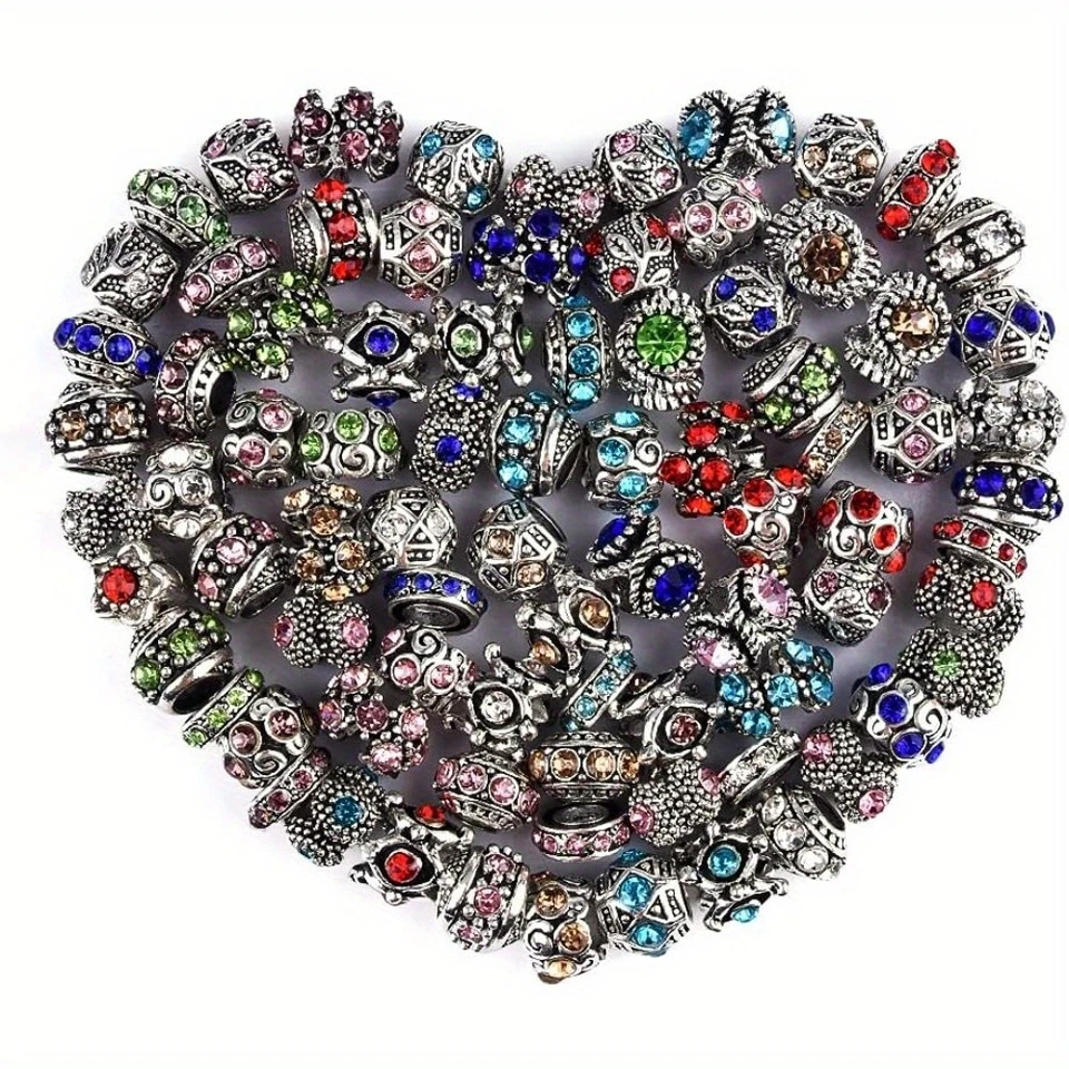 one box mix Assorted European Alloy Beads Rhinestone Large Hole for DIY Bracelet - Image 2 of 4