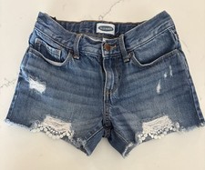 Old Navy Girls Denim Jean Shorts, Distressed Lace Edge Blue, 10