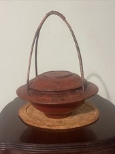 Rare Antique Chinese Bamboo Basket w/ Lid & Bentwood Handle 14"h By 11.5w