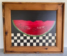 Signed J. BAKER Watermelon Checker Painting. Primitive Folk Modern Abstract Art