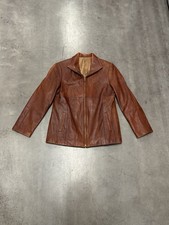 Vintage Women's Brown Leather Jacket Lined Pockets High Neck Zip Up Size Medium