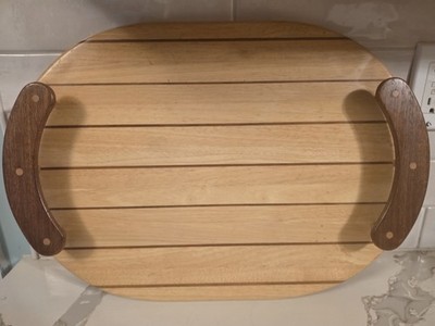Dansk Wood Oval Serving Tray With Handles Striped Inlay MCM 14'' X 20''