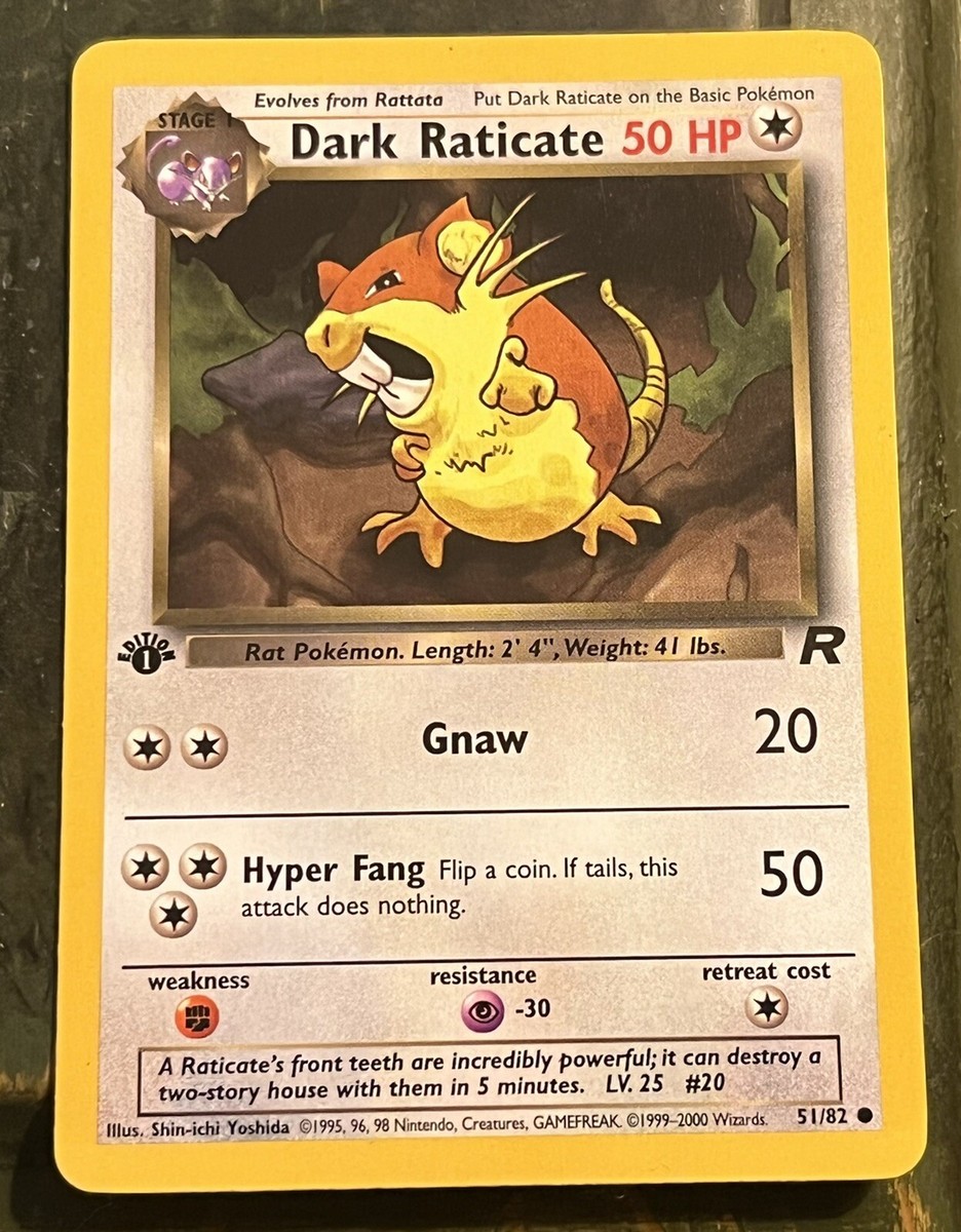 1st Edition Team Rocket Dark Raticate 51/82 Pokemon Card Unplayed First  Edition