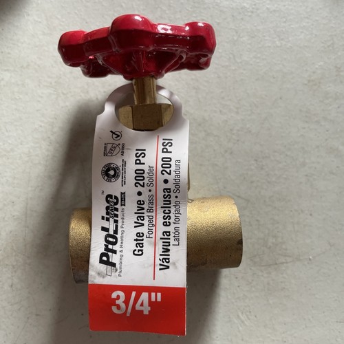 ProLine 100-454NL 3/4" Gate Valve Forged Brass- Solder 200 PSI Low Led