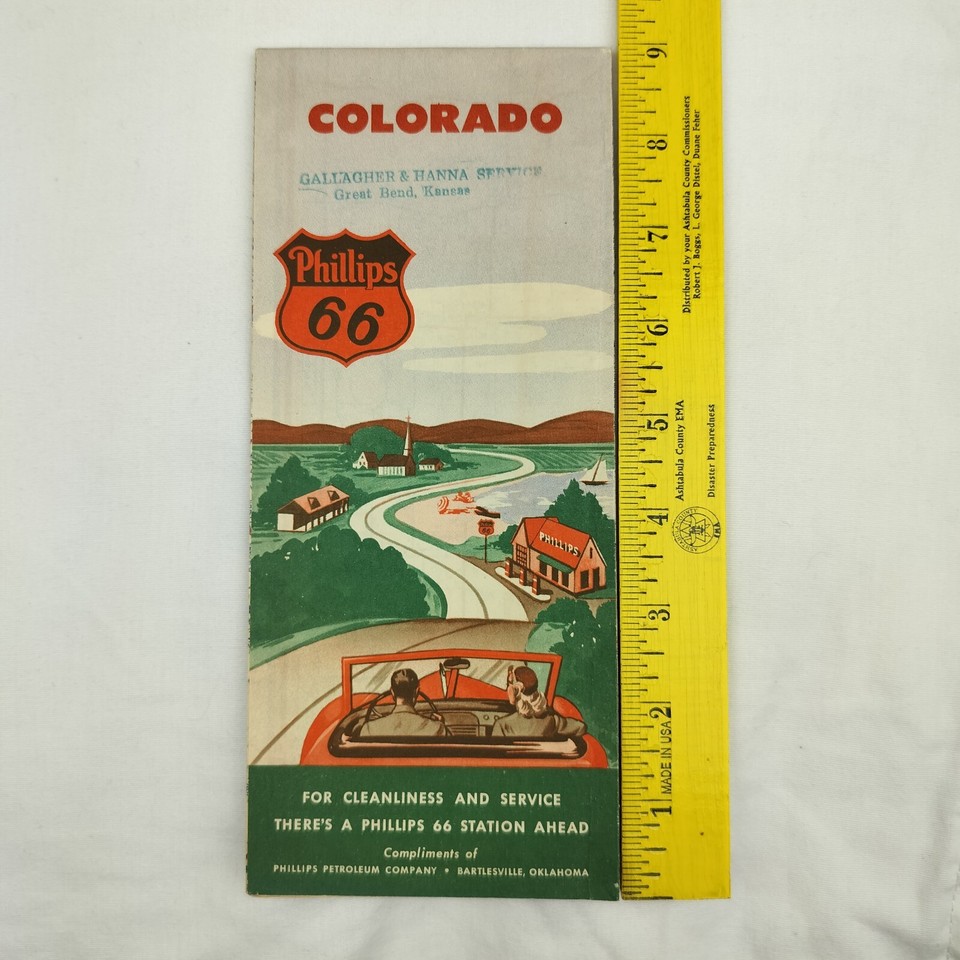 Phillips 66 Colorado Vintage Travel Map Gallagher & Hanna Great Bend