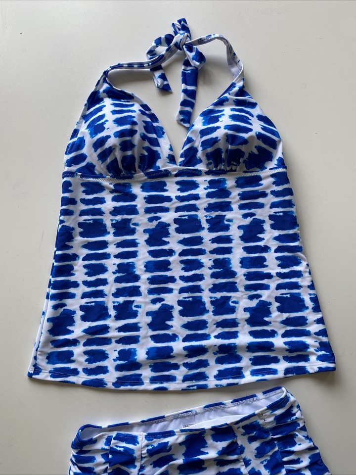 Dunnes Stores Swimwear Blue White 2 Piece Swimsuit Set Summer Hols Ladies Sz 12 eBay