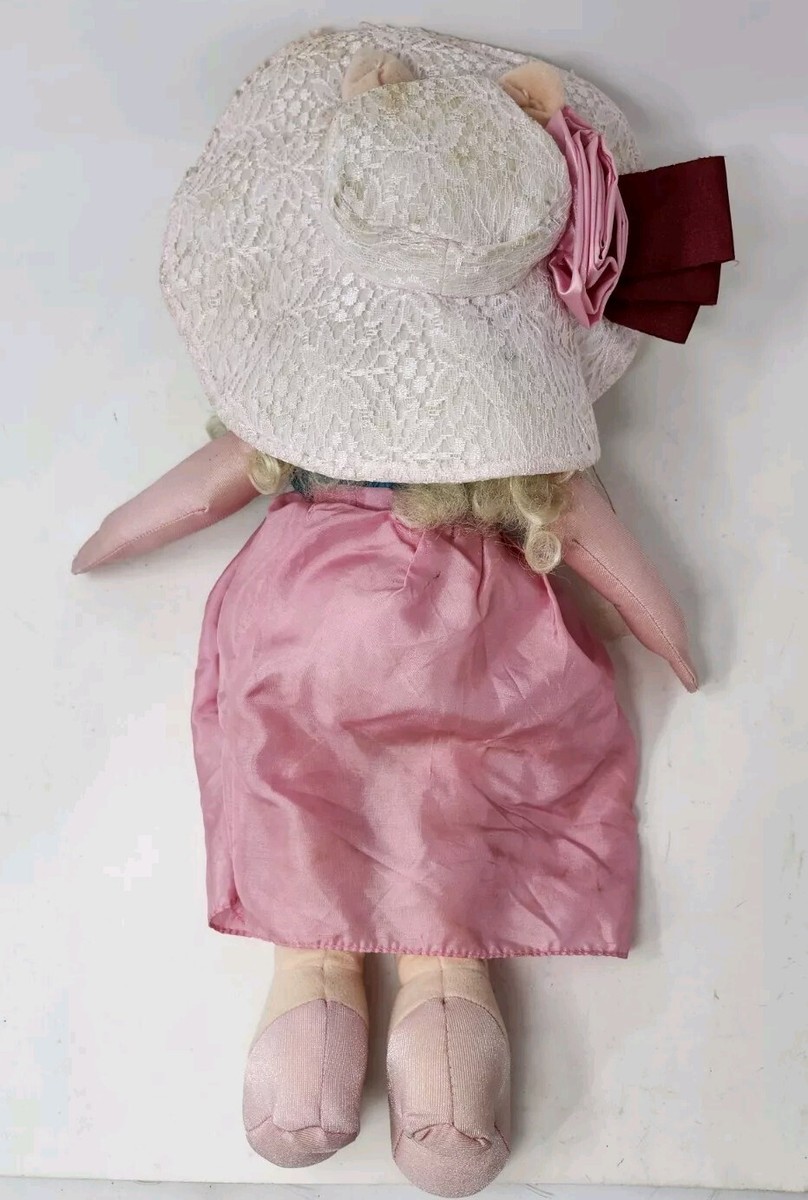 Vintage Miss Piggy Jim Henson's Toy Plush Pink Dress Rose Sun Hat