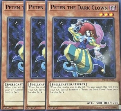 Yugioh - Peten the Dark Clown x 3 - NM - Plus Free Holo Card