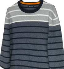 NAUTICA Men's Navy Blue  White Striped Pullover Sweater Size XL