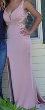 LA FEMME SIZE 0 PROM GOWN DRESS PINK BLUSH CRYSTALS FORMAL EVENING RN 103544