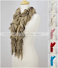Knitted Sashay Ruffled Fluffy Winter Scarf Crochet Multi Layer Fishnet Tear Drop