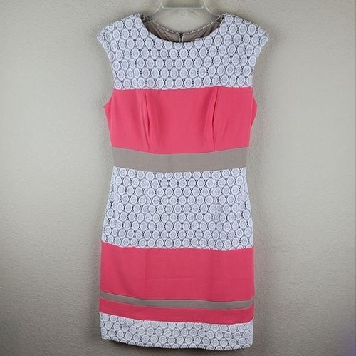 Vestido Sandra Darren Para Mujer 6 Coral/Crema/Tostado Crochet Vaina Vestido Manga Gorra - Imagen 12 de 12