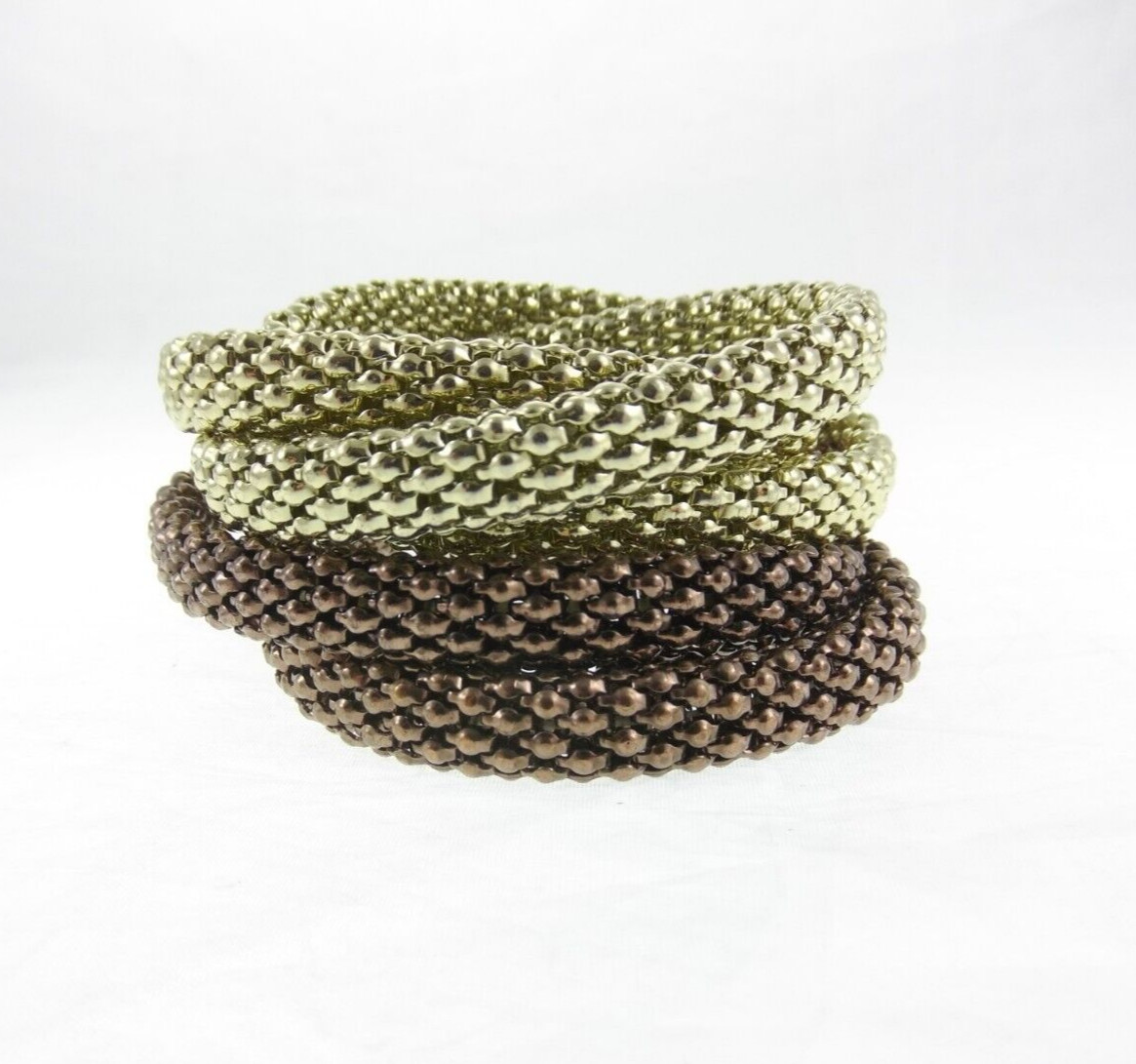 2pc Set Interlocking Bronze & Gold-Colored Stretc… - image 4