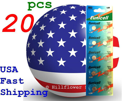 20 pcs AG3 LR41 XX SR736 G3 392A 384 Card 1.5V 0% Hg Alkaline Battery