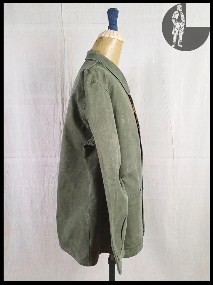 1960s French Army Green Canvas Work Jacket - Image 3 of 4