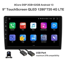 9" 2 DIN Carplay Car Stereo Radio Android 13 32G Radio GPS NAV Touch Screen Cam