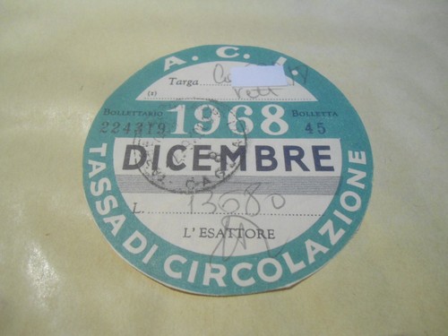 B008. BOLLO AUTO Dicembre 1969 / Tassa Di Circolazione A.c.i. Originale
