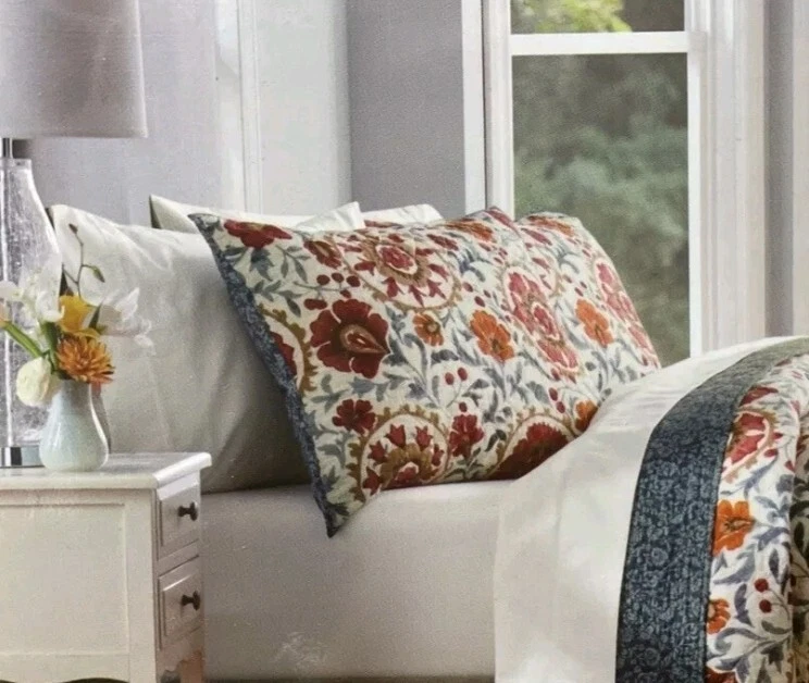 Croft & Barrow One @ Sarah Reversible Cotton Sham, Uzbek Spice/Red GORGEOUS! - Image 4 of 4