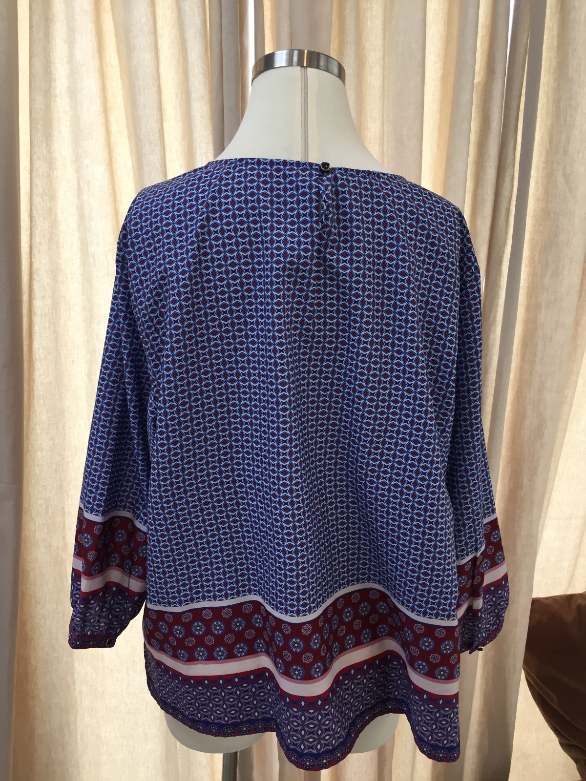 Talbots Blue Maroon Placed Geometric Pattern Blou… - image 4
