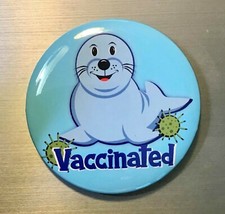 BOTÓN PIN VACUNADO LEÓN MARINO 2,25 pulgadas Niños Niños Vacuna Zoo Veterinario Animales Dr