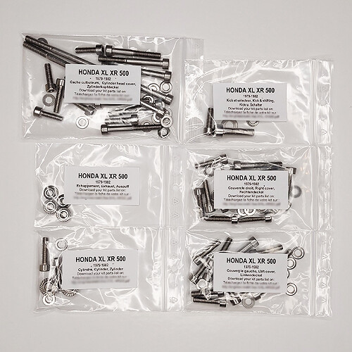 Kit vis inox XL 500 R 1982 restauration moteur Honda en acier inoxydable