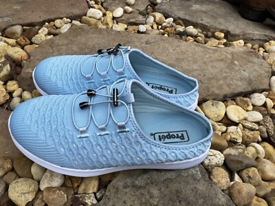 PROPET WAT031 TRAVELBOUND SLIDE BABY BLUE STRETCH KNIT MESH MULE Sz 9.5 4E Wide