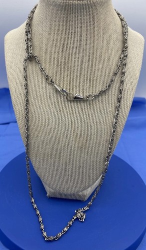 Vtg Silver Tone Eyeglass Chain Holder 44” Ornate Filigree Scroll Glasses Cord
