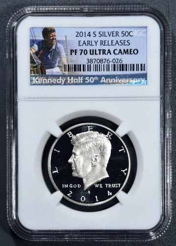 2014-S 50C KENNEDY SILVER HALF PROOF ER 50th Anniv KM#A202c NGC PF70 UC A6665