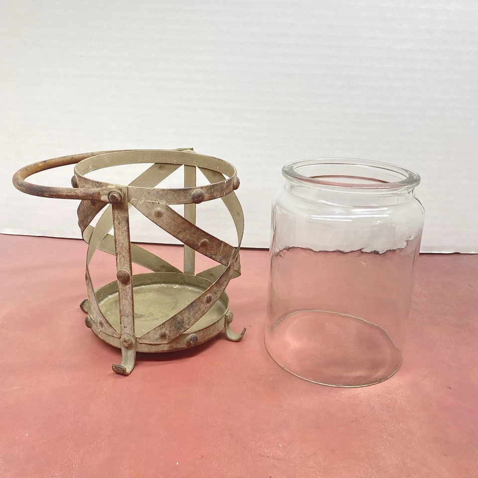 Candelabro vintage rústico de metal y vidrio linterna granja decoración industrial Foto 2 de 4